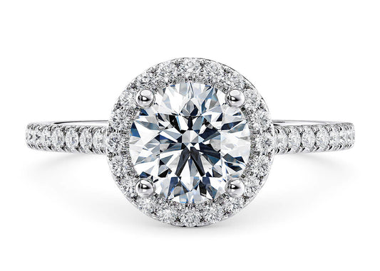 Celestia Halo Ring in 18k White Gold – Round Cut Diamond Setting