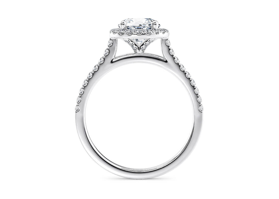 Celestia Halo Ring in 18k White Gold – Round Cut Diamond Setting