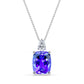 With its bold cushion-cut shape and rich violet-blue tanzanite at the centre, the Tanzelle Pendant brings refined colour to life. The gemstone is delicately cradled in a claw setting, while diamond accents in round, pear, or trillion cuts add a soft glimmer. This custom design is a perfect harmony of structure, colour, and sparkle.